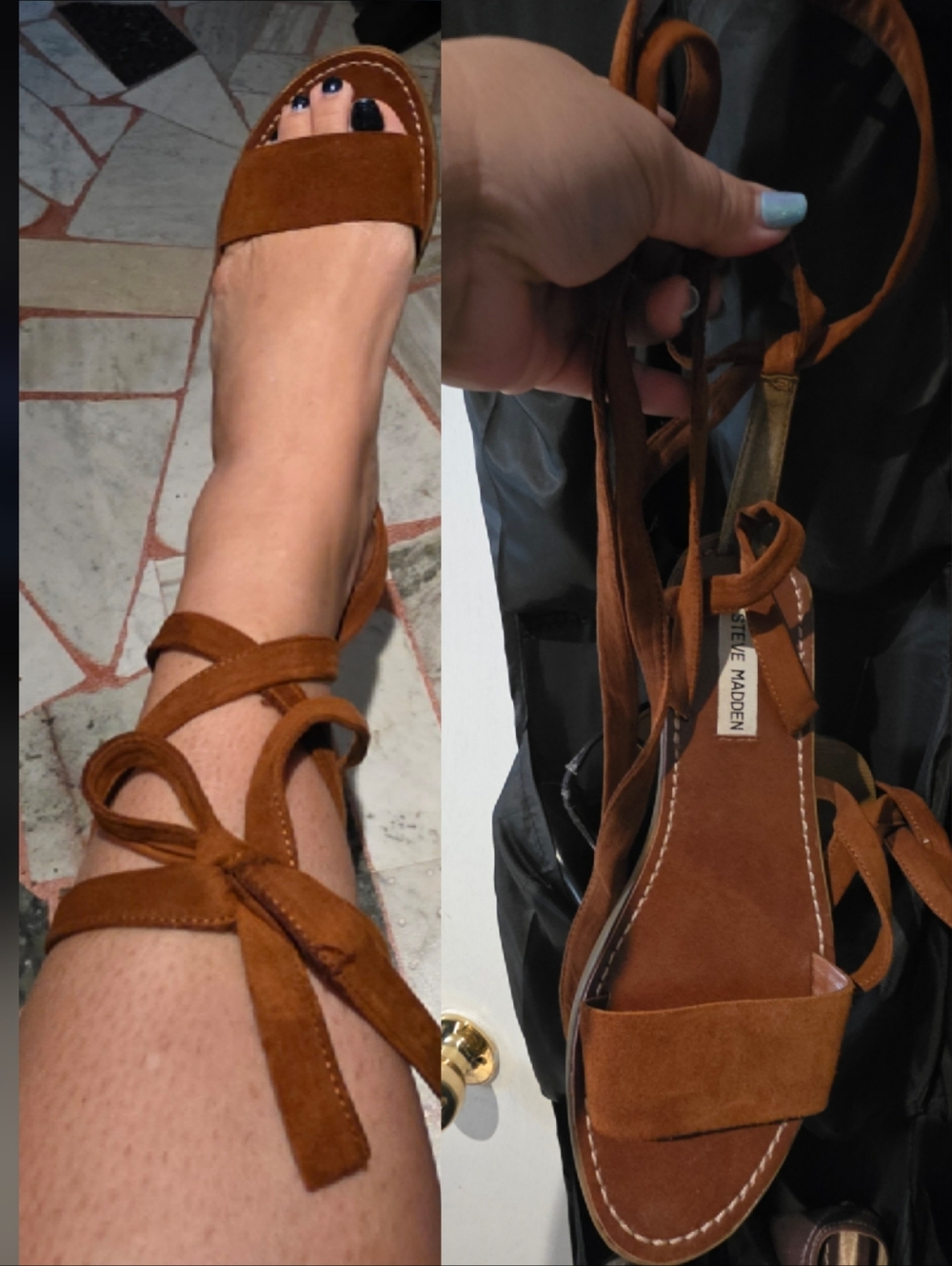 Steve Madden Tan Suede Lace-Up Flat Sandals  (gladiator-style)